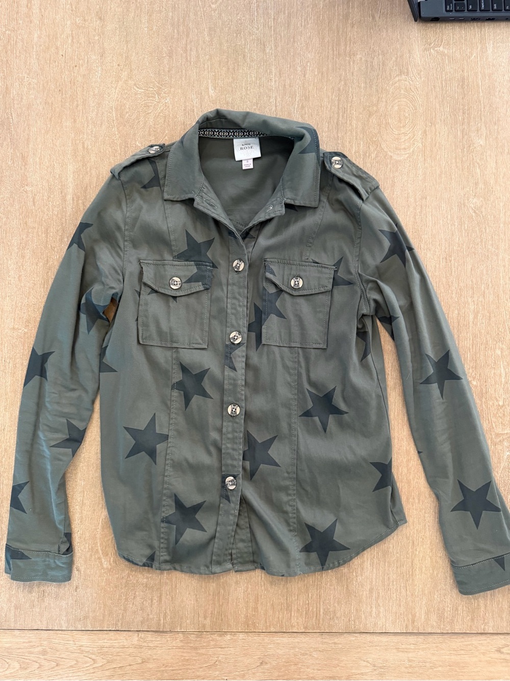 Knox Rose Olive Green Star Print Utility Shirt Jacket Women’s Small